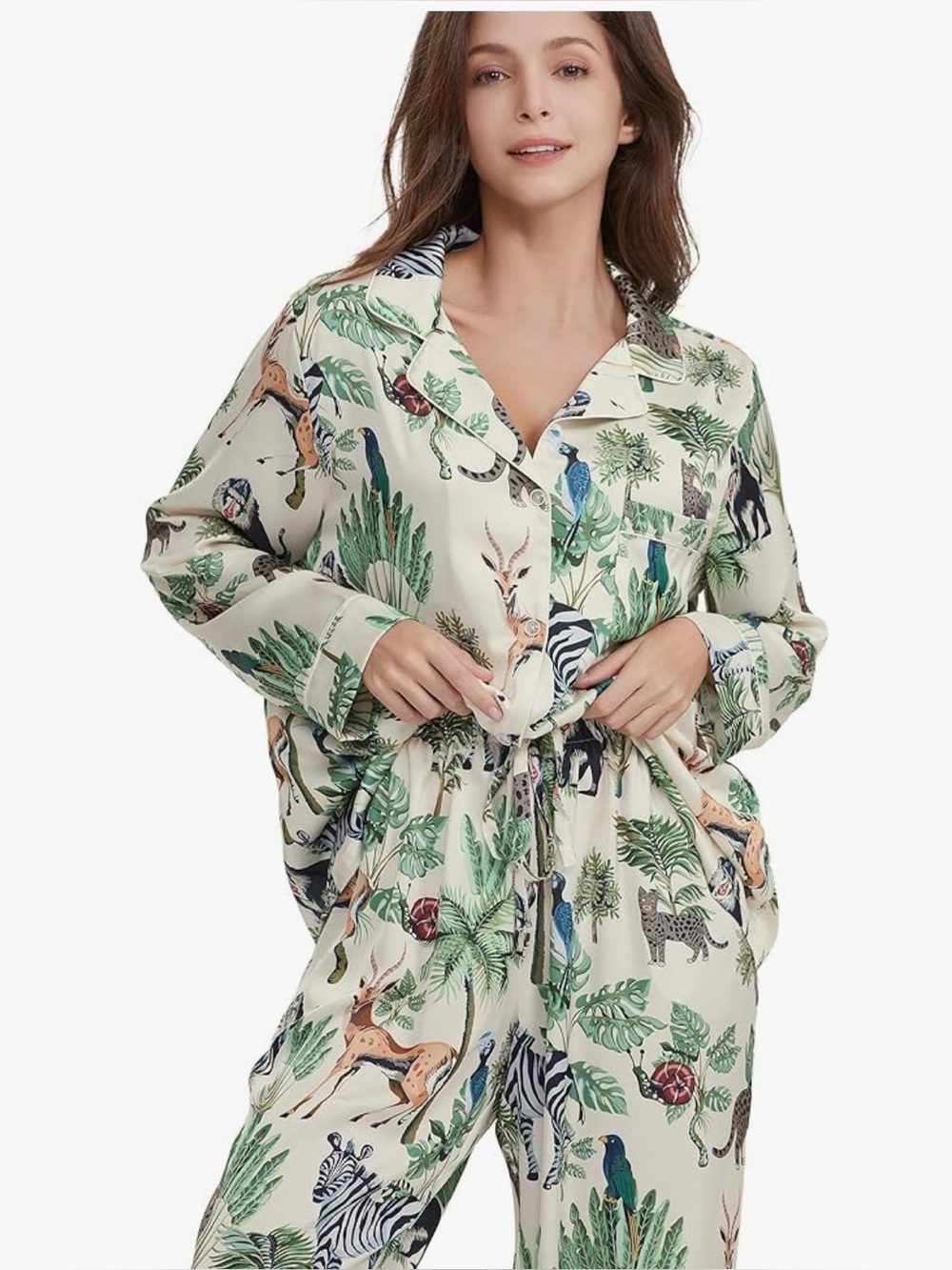 Zoo Print Pajama Set 2 Piece: Button Down Shirt and Pants long sleeve New